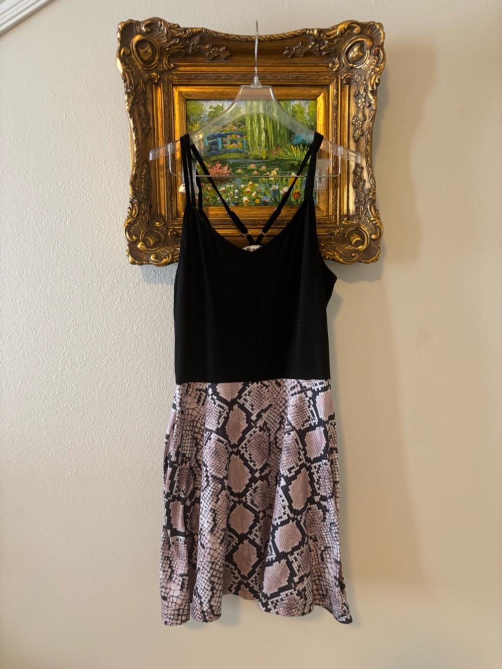 Black Spagetti Strap Snake Print Dress